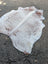 Large lovely cowhide rug with white and brown speckled pattern and unique natural irregular edges for a cozy look