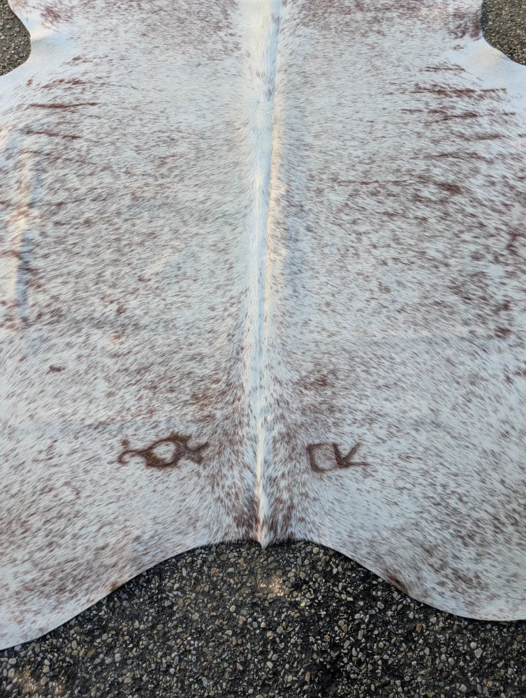 Sun6 84 x 66 lovely large cowhide rug with white and brown speckled natural textured surface and unique characteristics