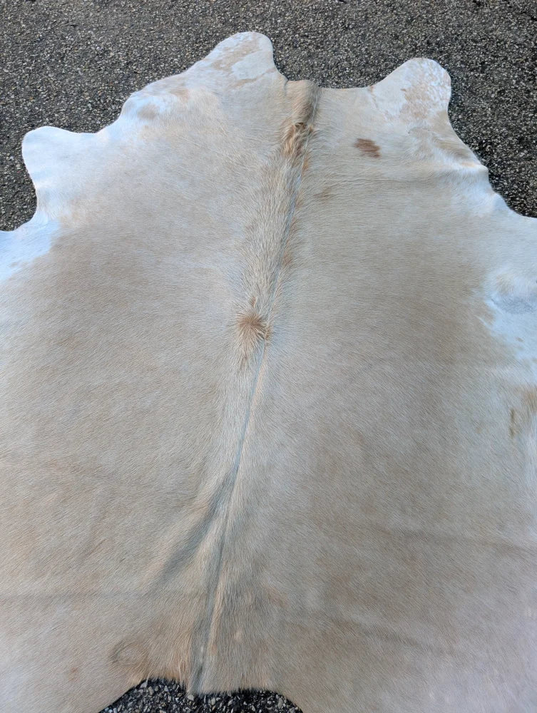 Sun7 86 x 64 large cowhide rug in natural off white with soft texture and unique brown edge markings lovely cowhide rug