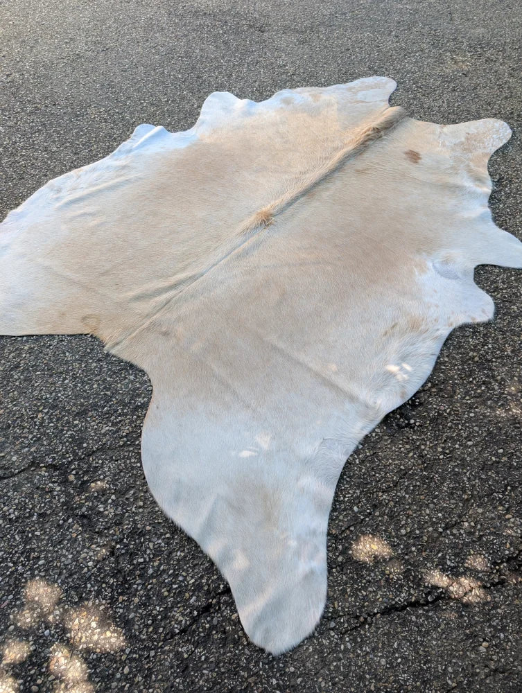 Sun7 lovely cowhide rug in large size with natural light gray and white colors and unique textured surface