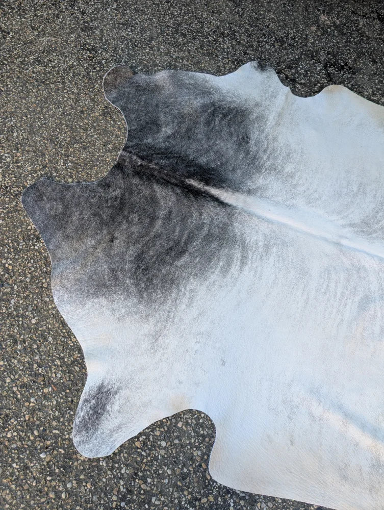 Sun8 75.5 x 66 large black and white lovely cowhide rug with unique characteristics and natural irregular shape