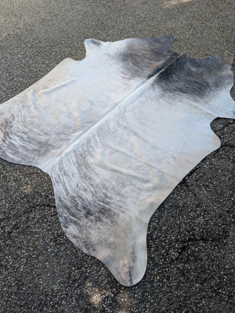 Sun8 75.5 x 66 lovely cowhide rug with large cowhide and unique characteristics in white and gray marbled leather