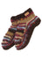 Brown swool stripe booties with textured stripes and multicolored knit wool featuring a cozy leather tag