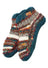 Cozy hand knitted swool stripe booties with textured stripes in teal gray white and earthy tones made from swool stripe wool