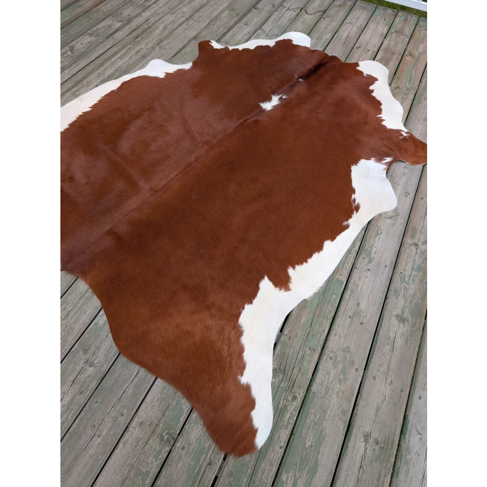Gorgeous large cowhide rug t13 with brown and white natural fur texture showcasing unique characteristics
