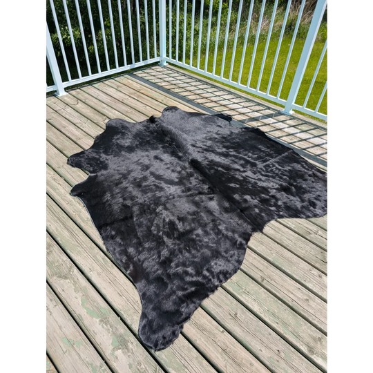 Large cowhide rug t14 75 x 69 with gorgeous black angus oliver cowhide and natural textured edges