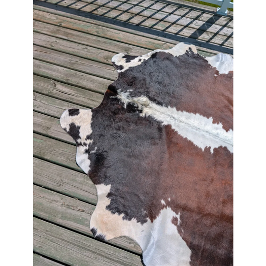 Large cowhide rug t15 74 x 65 with black white and brown spotted angus oliver pattern perfect for home decor