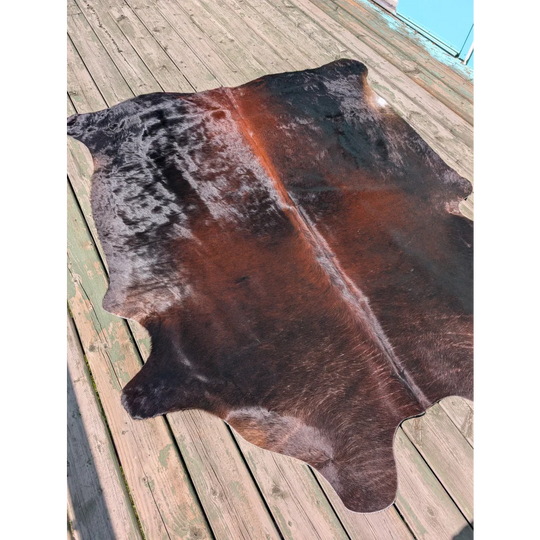 T16 78 x 64 large cowhide rug with soft textured natural brown and black angus oliver cowhide