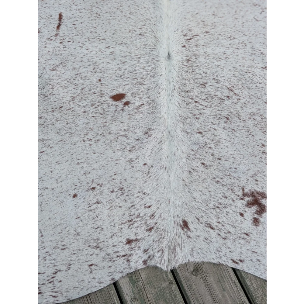 Large cowhide rug t2 heart 73 x 63 with white and natural brown speckles and soft fuzzy texture with unique characteristics