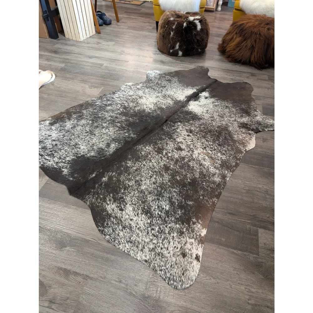 T28 76 x 62 large cowhide rug in natural brown and white speckled angus oliver with a soft textured surface