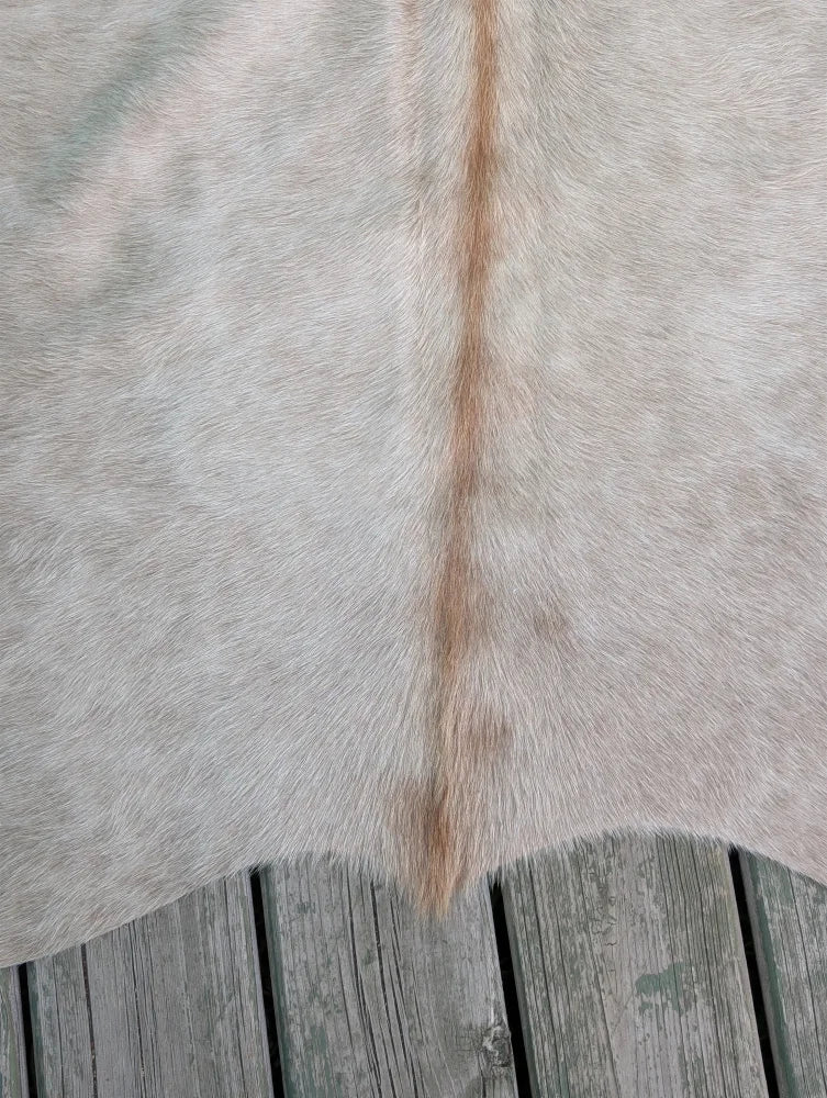 Large cowhide rug t3 66.5 x 62 soft light gray with subtle tan stripe featuring unique characteristics
