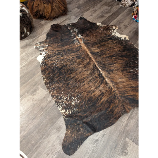 Large cowhide rug t32 78 x 59 with brown and white natural fur texture by angus oliver