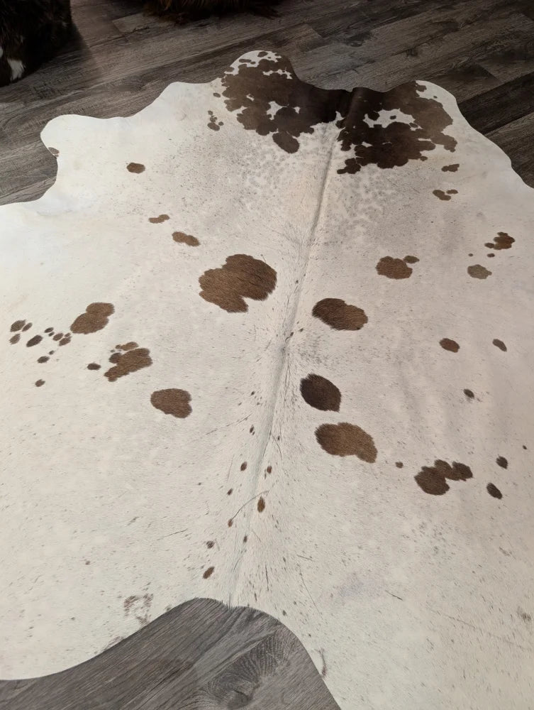 Large cowhide rug t37 74 x 67 with white brown natural patches by angus oliver perfect for home decor