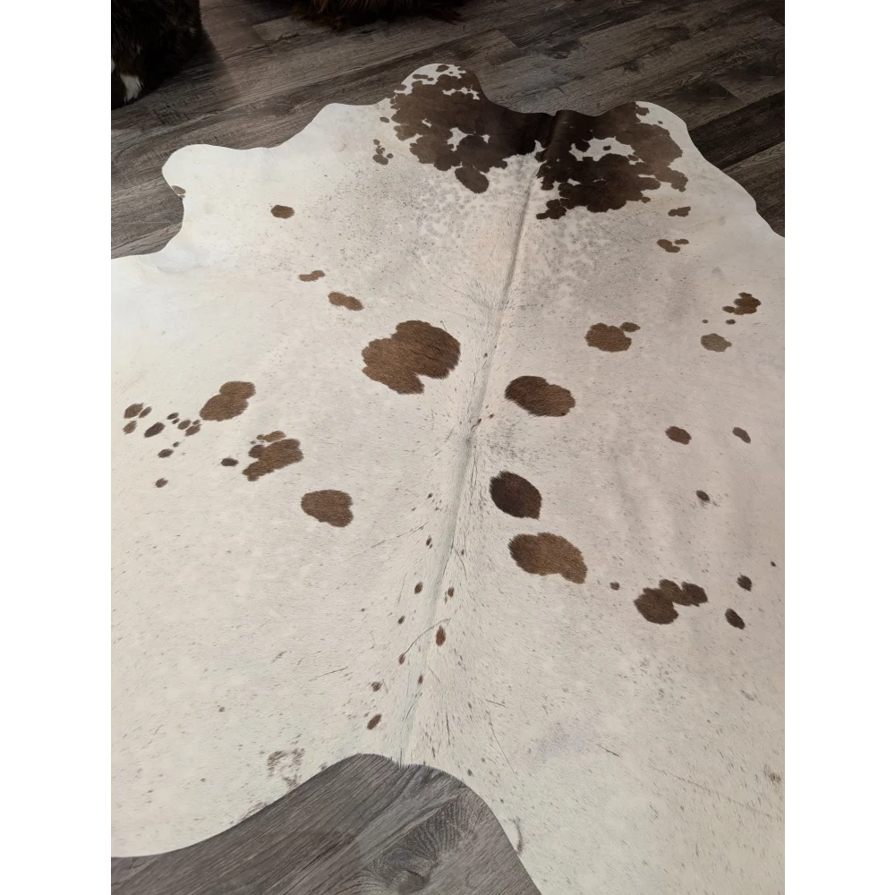 Large cowhide rug t37 74 x 67 with white brown natural patches by angus oliver perfect for home decor