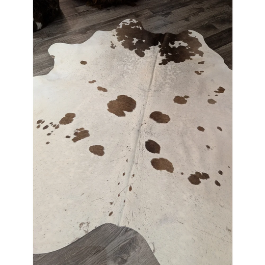 Large cowhide rug t37 74 x 67 with white brown natural patches by angus oliver perfect for home decor