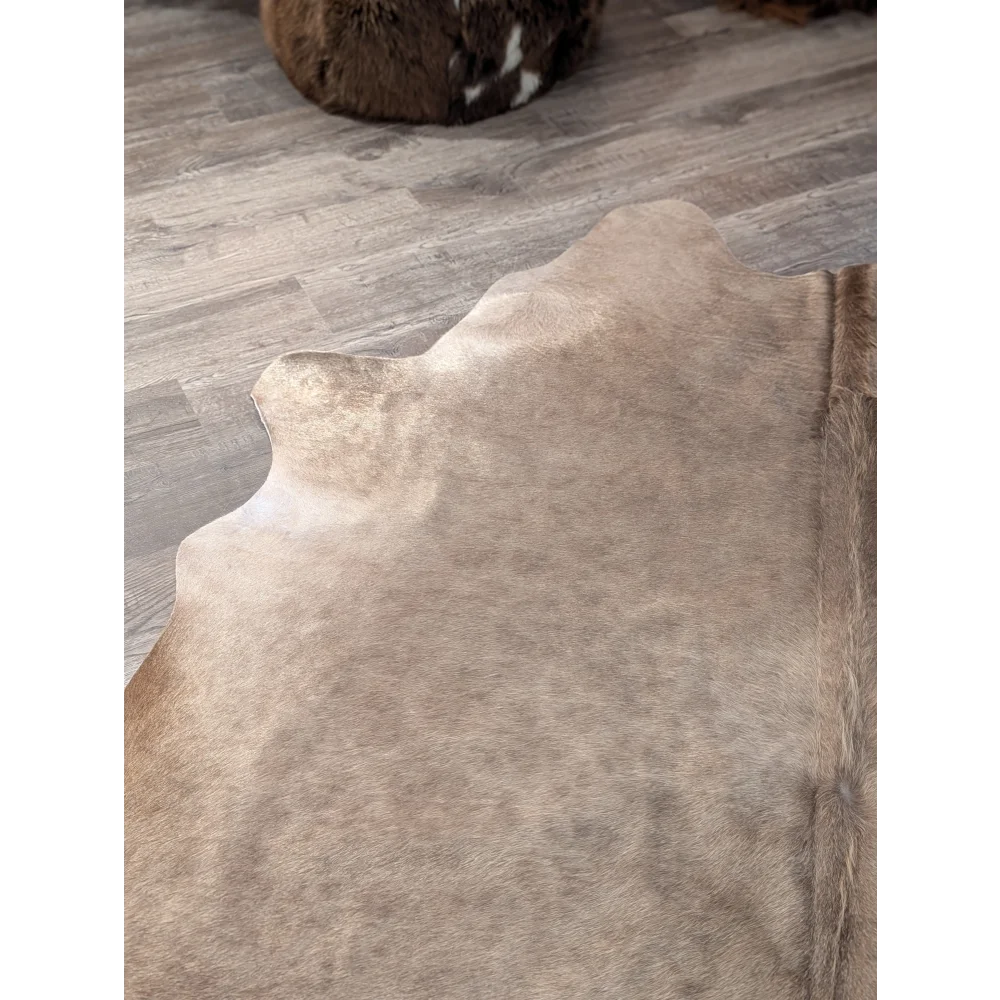 Beige angus oliver cowhide rug with natural fur texture and irregular edges large cowhide perfect for stylish decor