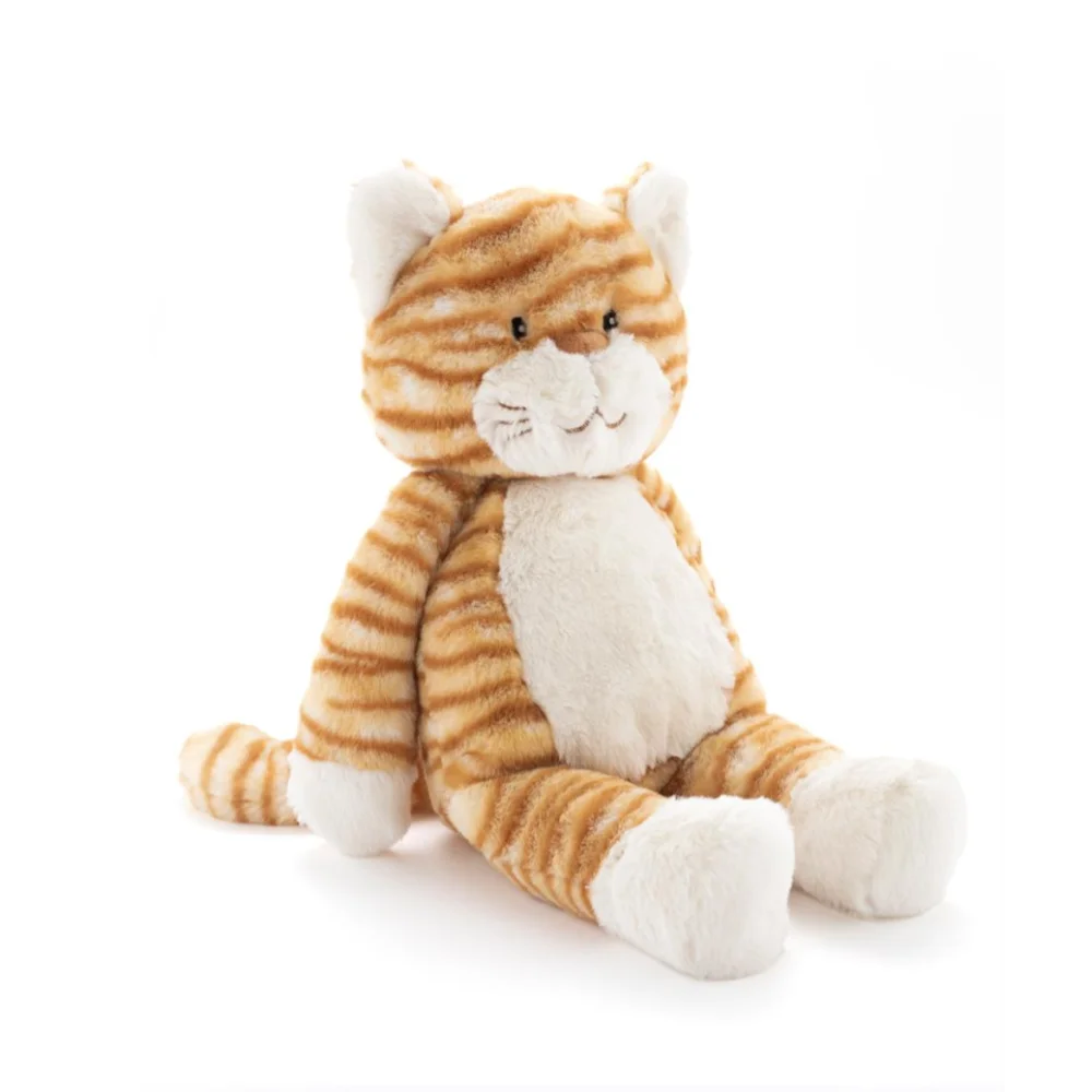 Cute orange tabby cat plush toy with soft sheepskin fur, sitting pose