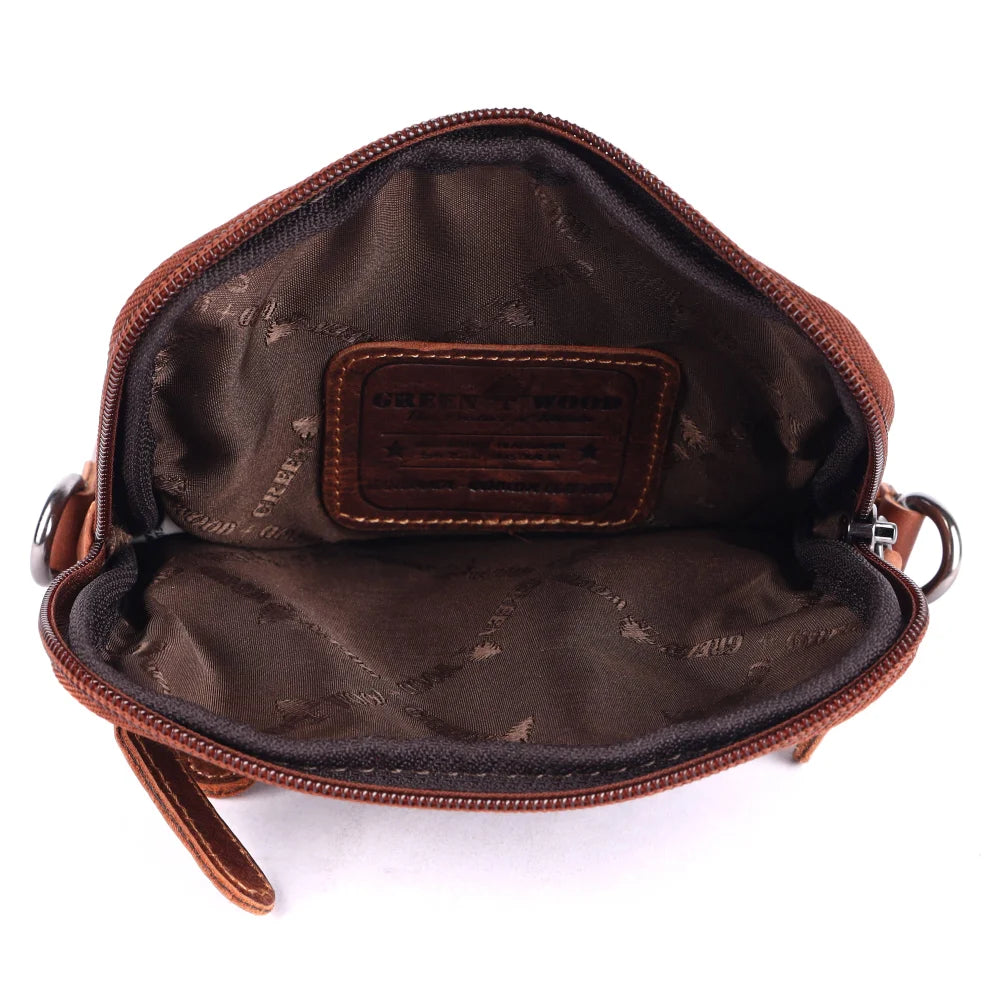 Timber mini crossbody brown leather bag with zip patch