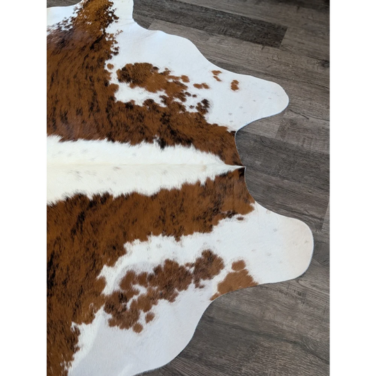 Large cowhide rug tri600 90.5 x 80 inches with brown and white natural fur texture perfect for beautiful rugs