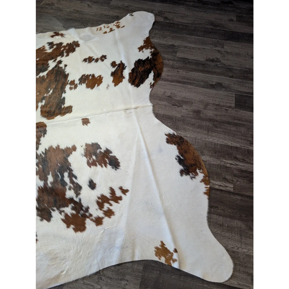 Extra large cowhide rug tri604 with beautiful brown and white natural patches perfect for large cowhide decor