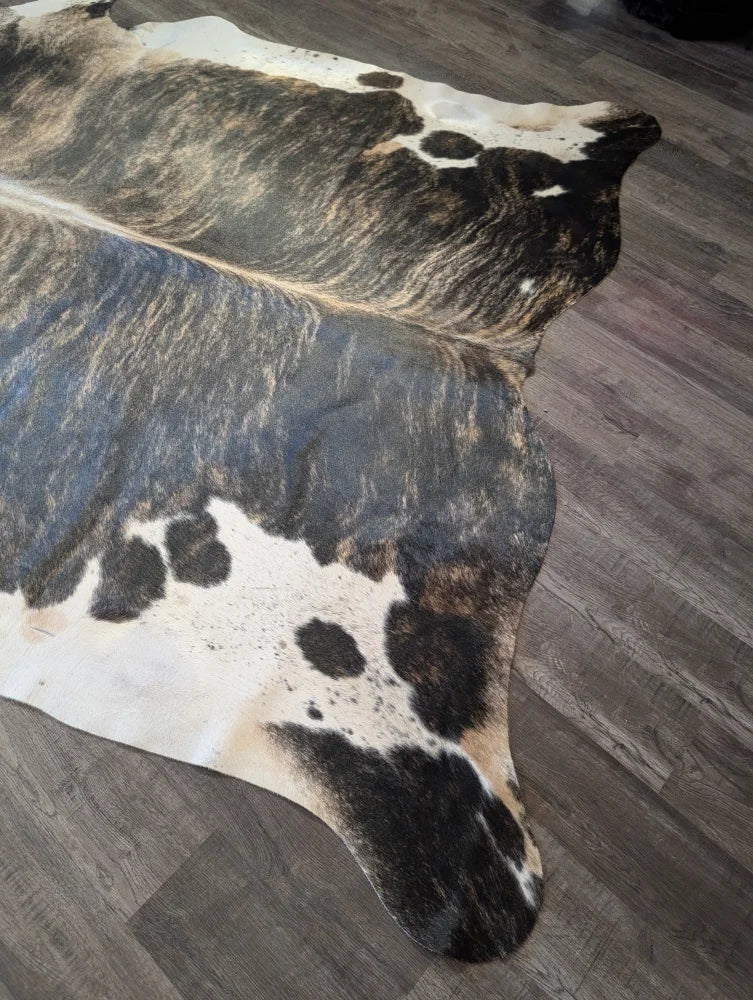 Extra large cowhide rug tri605 with beautiful black white and brown spotted pattern perfect for large cowhide decor