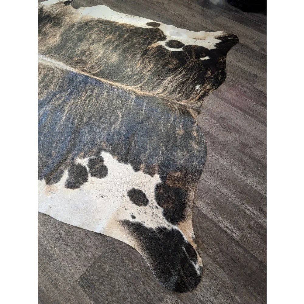 Extra large cowhide rug tri605 with beautiful black white and brown spotted pattern perfect for large cowhide decor
