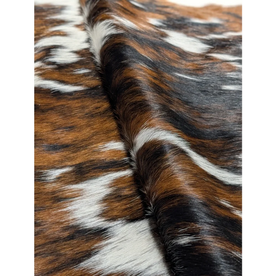 Extra large Tricolor cowhide rug with brown white black spots