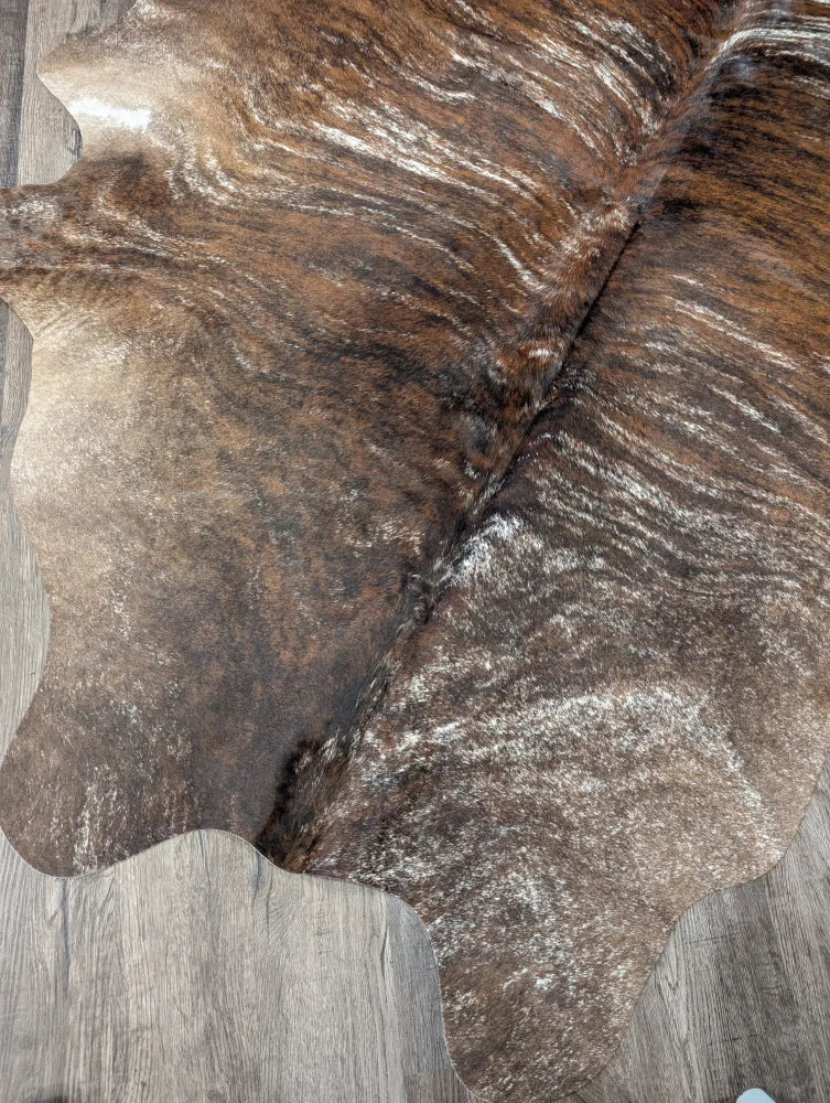 Tricolour#117 extra large cowhide rug in brown and white with rustic charm and unique characteristics natural edges