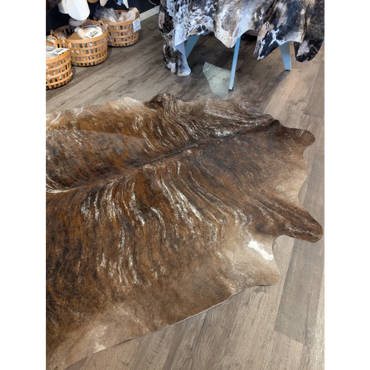 Tricolour 117 extra large brown and white cowhide rug with rustic charm and unique characteristics natural edges