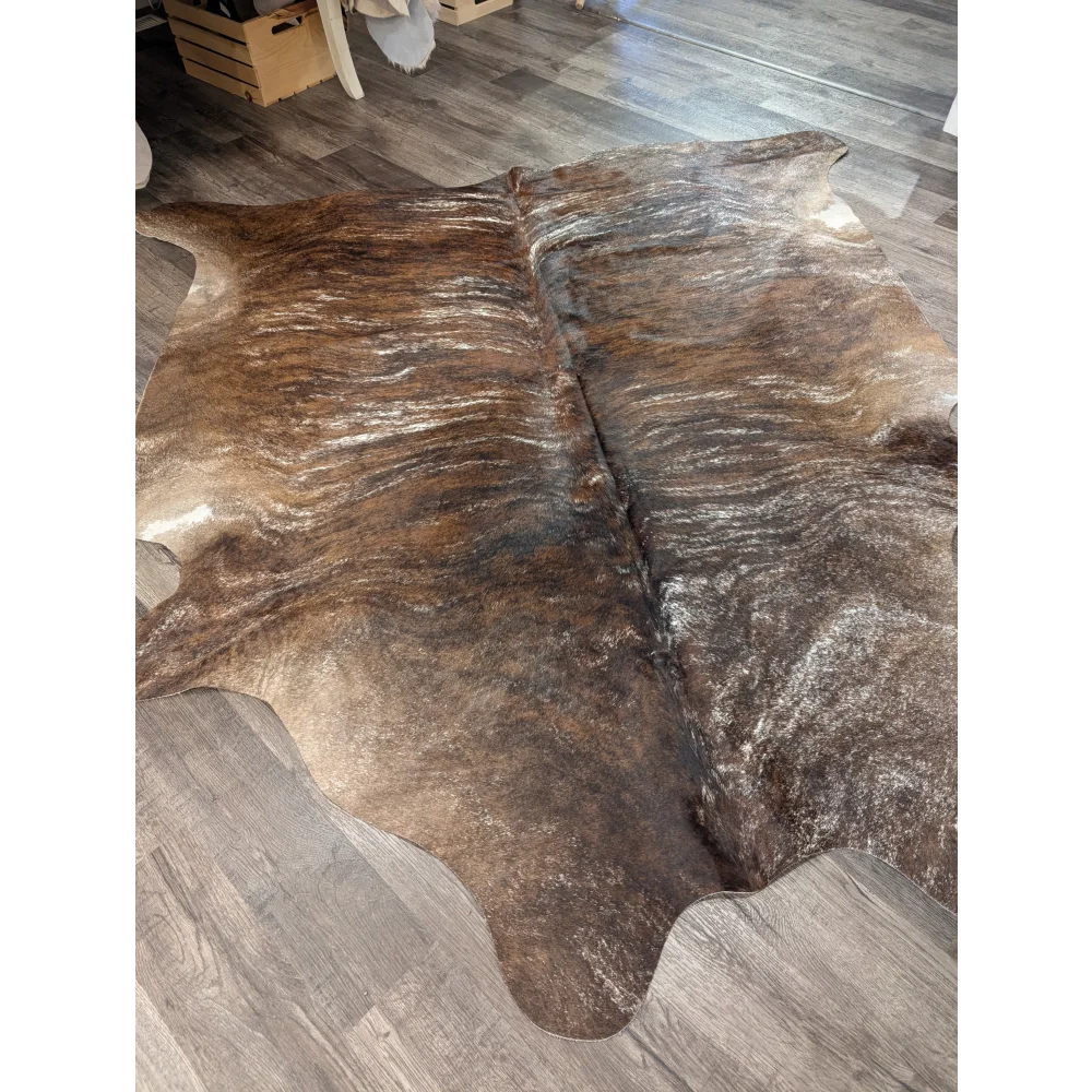 Brown and black extra large cowhide rug tricolour 117 with rustic charm and unique textured patterns