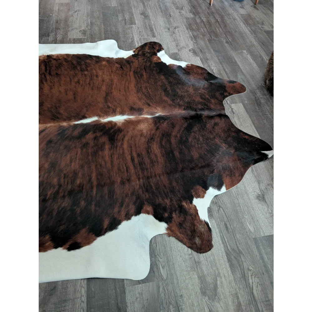 Brown and white tricolour#16 extra large cowhide rug with natural fur texture 86x82 inches large cowhide