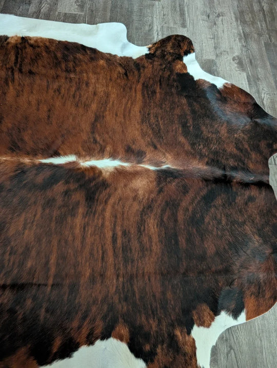 Tricolour16 extra large brown and white cowhide rug with natural fur texture perfect large cowhide for any space