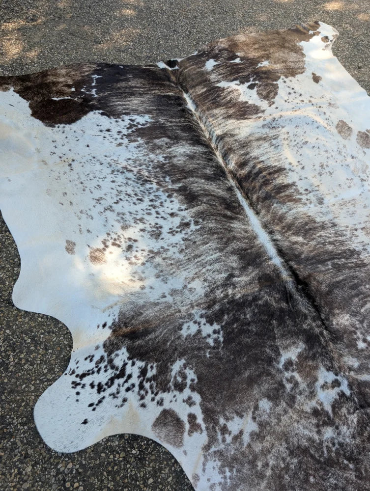 Natural large cowhide rug tricolour171 with black and white spots soft fur texture and rustic charm