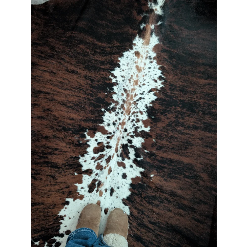 Brown and white spotted extra large cowhide rug tricolour