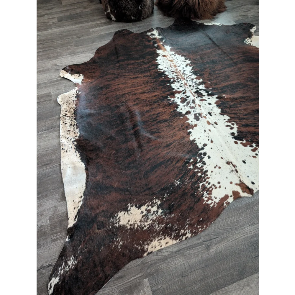 Brown and white extra large cowhide rug tricolour