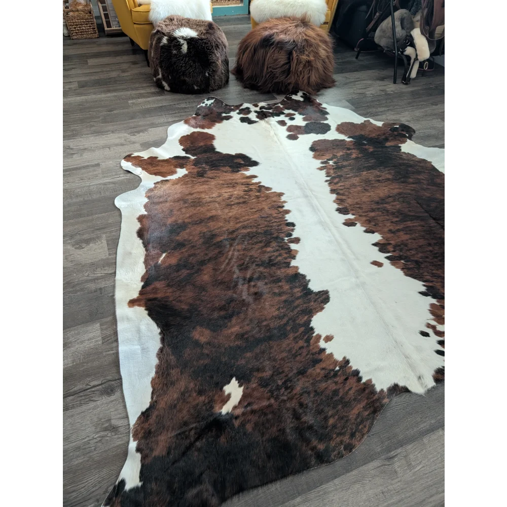 Brown and white extra large cowhide rug tricolour