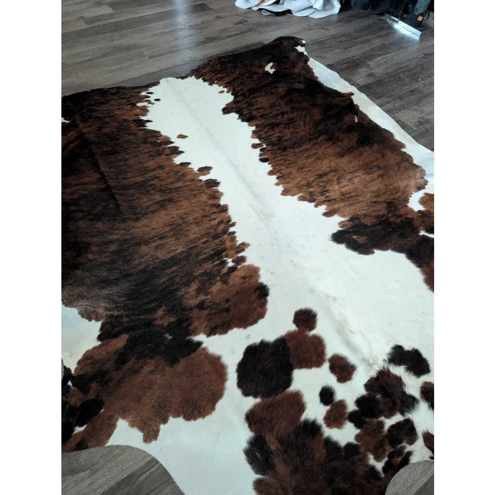 Brown and white extra large cowhide rug tricolour