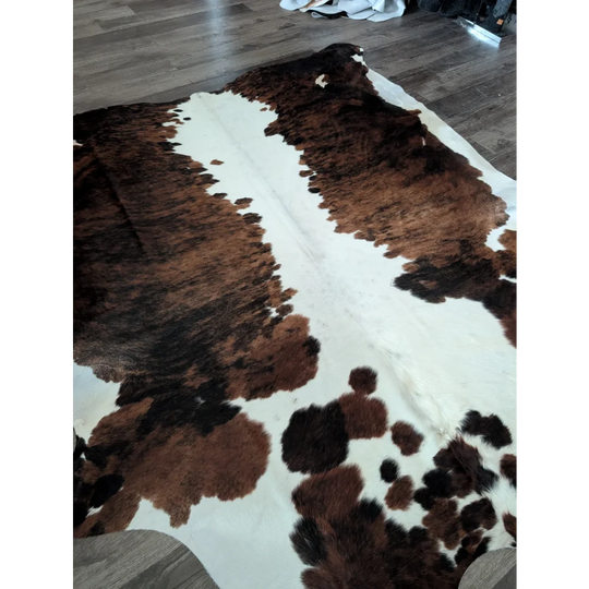 Brown and white extra large cowhide rug tricolour