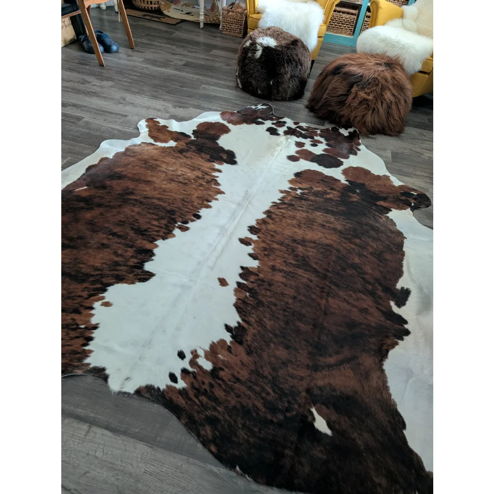 Extra large brown and white cowhide rug tricolour
