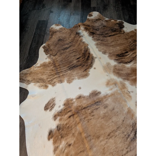 Extra large brown and white cowhide rug triColour553 with natural irregular patterns perfect large cowhide decor