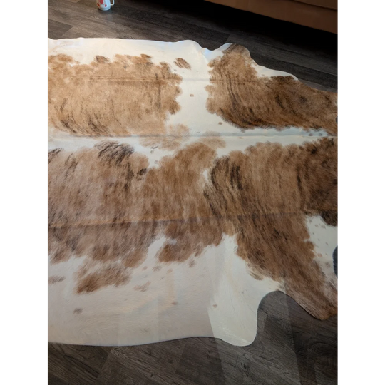 Extra large brown and white cowhide rug triColour