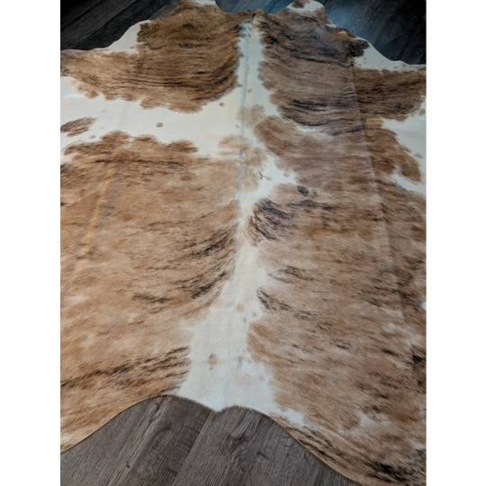 Brown and white extra large cowhide rug triColour