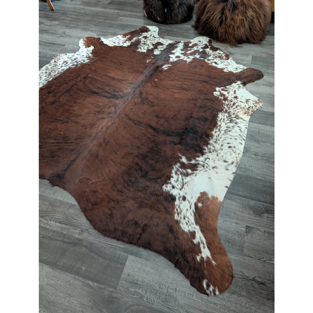 Brown and white extra large cowhide rug tricolour