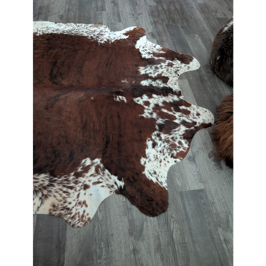Brown and white extra large cowhide rug tricolour