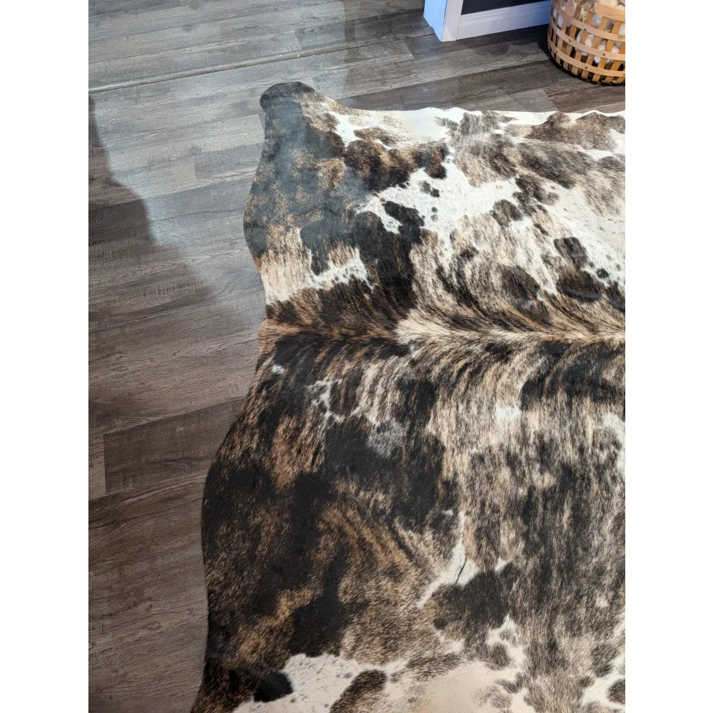 Extra large brown and white cowhide rug tricolour95 with rustic charm and unique characteristics in natural pattern