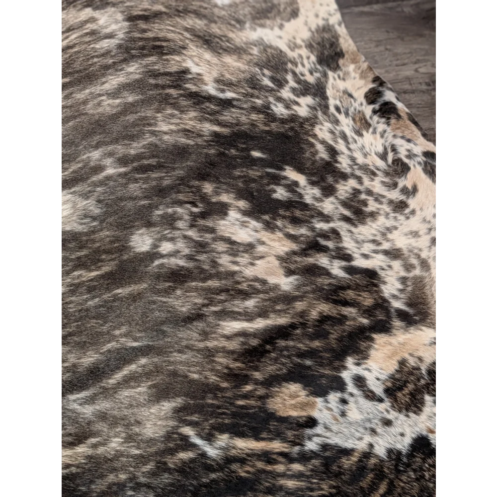 Extra large cowhide rug tricolour 99 with rustic charm and unique characteristics in black white and beige patches