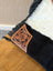 Tumbleweed 2 gorgeous tassel purse with hand tooled tan leather patch and black-and-white smoky charcoal cowhide strap