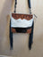 Tumbleweed #2 gorgeous tassel purse with smoky charcoal zippered pocket black white cowhide and hand tooled brown floral
