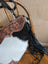 Tumbleweed 4 gorgeous tassel purse with hand tooled brown leather, smoky charcoal fringe, zippered pocket, and cowhide panels