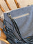 Blue denim tote bag tumbleweed 4 with black leather fringe silver zipper and smoky charcoal hand tooled zippered pocket